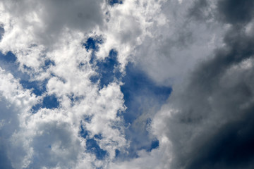 A light and dark sky on a rainy day.