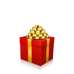 Red Gift Box Illustration with Golden Bow for XMAS