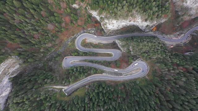Scenic road in Bicaz Gorge, Romania aerial video footage shot using a drone
