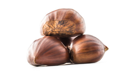 Chestnuts isolated on white background and studio shot