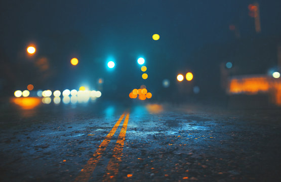 City street on rainy night