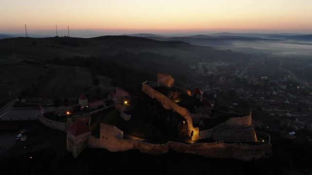 Rupea fortress near Brasov and Sighisoara in Transylvania, Romania. Aerial video footage recorded with a drone