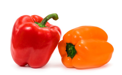 red and orange peppers on a white background