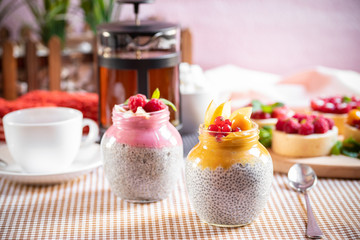 Obraz na płótnie Canvas pudding kinoa with fruit puree. quinoa pudding