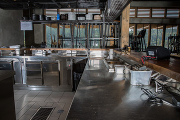 Professional kitchen, view counter in steel