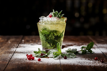 a lot of ice in a cocktail glass