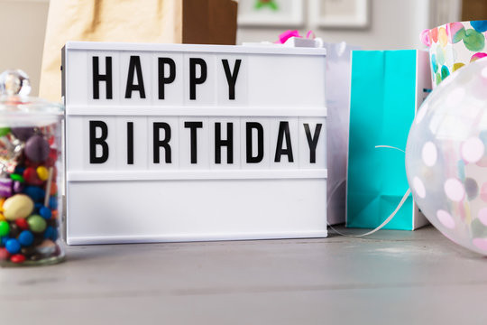 lightbox with happy birthday and presents