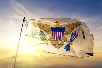Virgin Islands US United States american flag textile cloth fabric waving on the top sunrise mist...