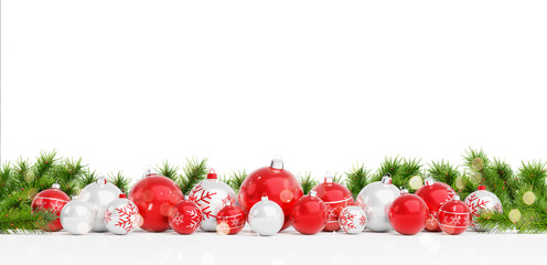 Red and white christmas baubles isolated 3D rendering