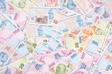 Turkish currency called Lira background.