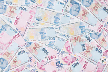 100 and 200 Turkish Lira banknotes background.     