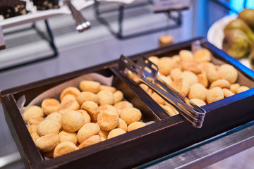 cottage cheese cookies lies in a wooden box - blurred background