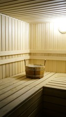 Sauna accessories are in the interior of the steam room. The interior of the sauna. Sauna from linden.