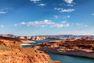 Colorado river with Lake Powell in Arizona during summer season