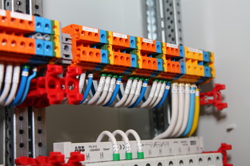 Connecting through-pass electrical terminals in the electrical panel. switchboard equipment