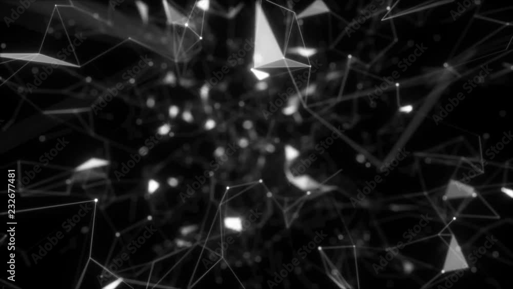 Poster crystal transfusion.rendered computer generated video abstract moving background. triangles, dots an