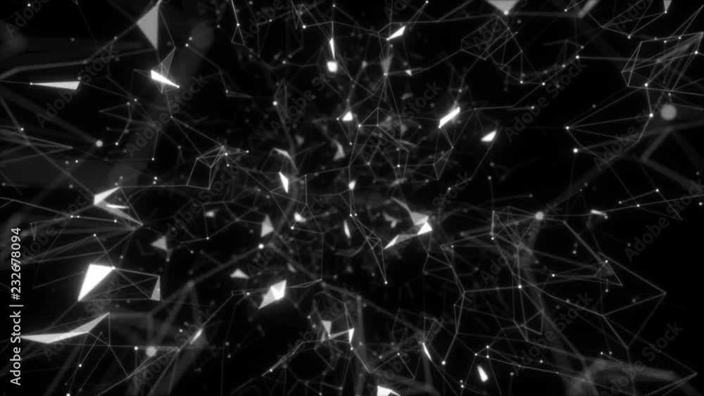 Poster flying in a live cage.abstract background of technology network. animation of rotation and flying ab