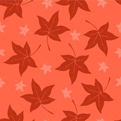 Red maple leaves vector seamless pattern background