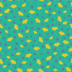 Random yellow Ginkgo leaves and Bilberries motif seamless pattern