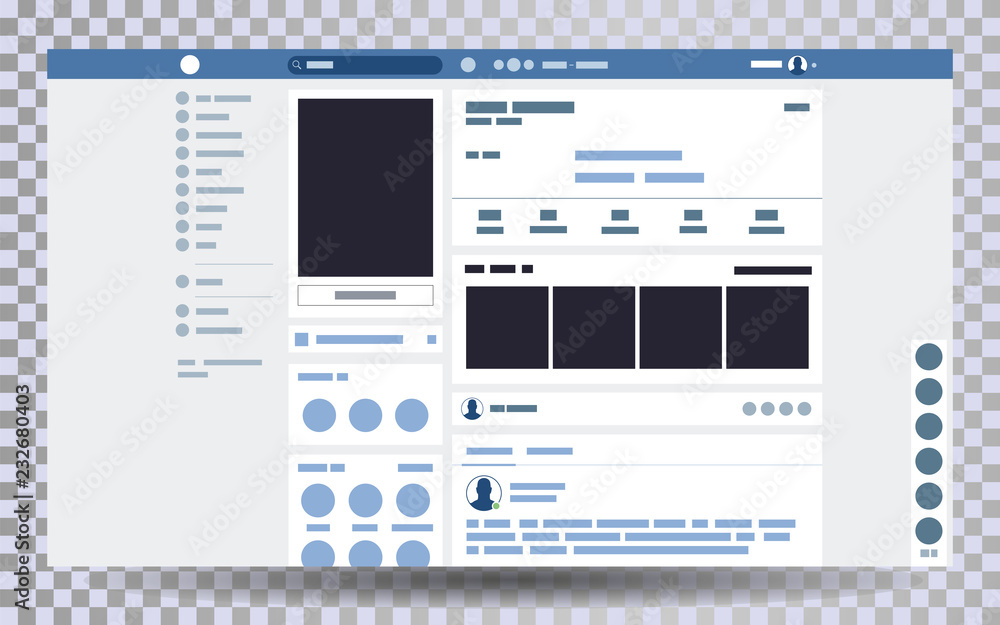 Poster mock up web page browser, concept of social page interface on the laptop, social media vector illust