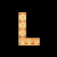 Marquee light Alphabet L with clipping path. 3D illustration