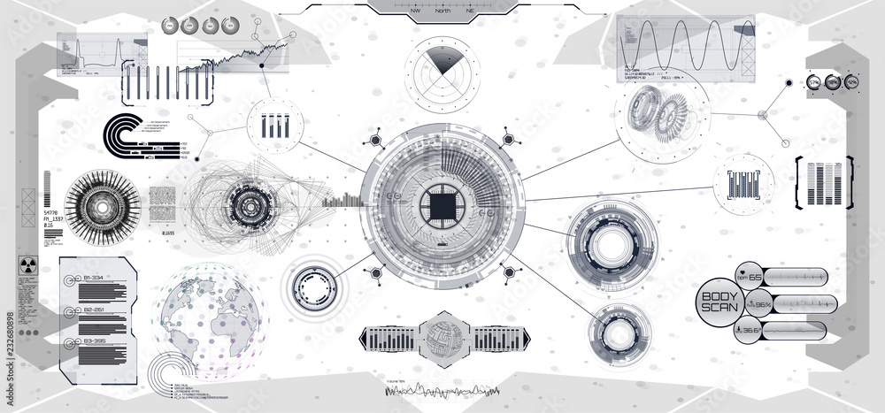 Poster Head-up display elements for UI UX design.  Statistic and data, information infographic.  Virtual interface statistic and diagrams. HUD UI elements set. Vector template collection