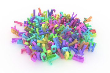 Abstract CGI typography, alphabet, letter of ABC. Wallpaper for graphic design. Modeling, text, random & mess.