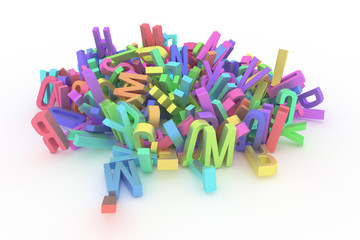 Fototapeta premium Abstract CGI typography, alphabet, letter of ABC. Wallpaper for graphic design. Word, mess, background & education.