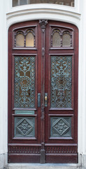 Fototapeta na wymiar Antique double leaded glass doors