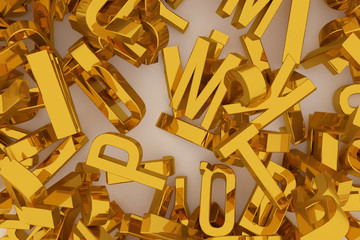 Alphabet, letter of ABC. Good for web page, wallpaper, graphic design, catalog, texture or background. Random, pattern, word & gold.
