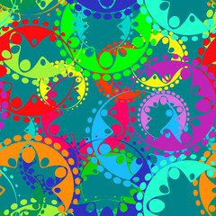 Vector seamless texture of bright blue gears and laurel wreaths