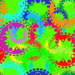 Vector seamless texture of bright green gears and laurel wreaths