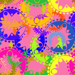 Vector seamless texture of bright colorful gears and laurel wrea