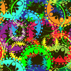 Vector seamless texture of bright colorful and green gears and l