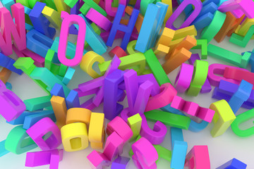 Abstract CGI typography, alphabet, letter of ABC. Wallpaper for graphic design. Text, web, pattern & education.