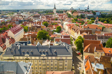 Fototapeta na wymiar Panoramic view of Old Town Tallinn with towers and walls, Estonia