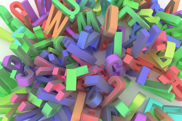 Fototapeta premium CGI typography, letter of ABC, alphabet for design texture, background. Random, digital, kindergarten & pattern.