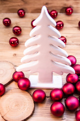 white Christmas tree and red balls