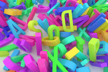 Abstract CGI typography, alphabet, letter of ABC. Wallpaper for graphic design. Education, communication, title & background.