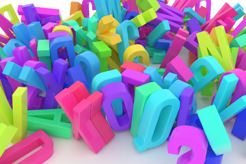 Background abstract CGI typography, letter of ABC, alphabet good for design. Illustration, text, random & rendering.