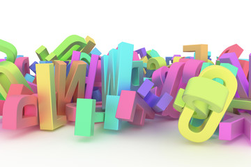 CGI typography, letter of ABC, alphabet for design texture, background. Education, artwork, caption & title.