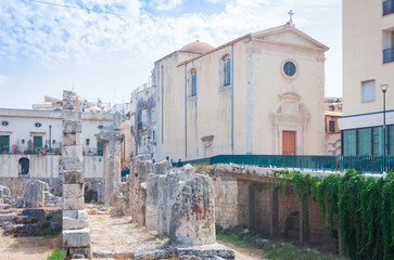 Travel to Italy - Ruins of temple of Apollo in Ortygia (Ortigia) Island, Syracuse, Sicily