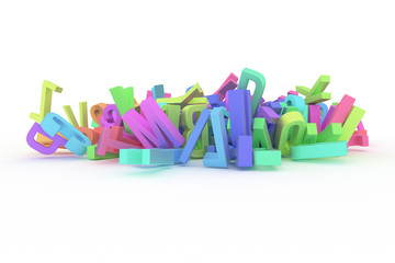 Illustrations of CGI typography, letter of ABC, alphabet for graphic design or wallpapers. Learn, shape, word & 3d.
