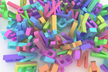 Abstract CGI typography, alphabet, letter of ABC. Wallpaper for graphic design. Illustration, education, background & shape.
