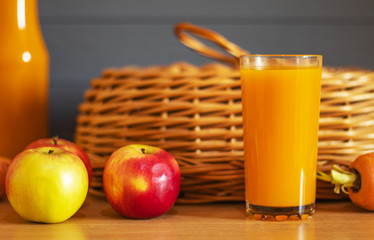 Glass of fresh juice on table, organic food, healthy eating, raw food