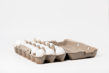 18 Egg carton pack isolated on white background.