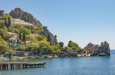 Fototapeta na wymiar The village is located on the rocky coast of the Black sea.Crimea.