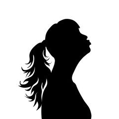 Vector silhouette of face of woman in profile as she give a kiss.
