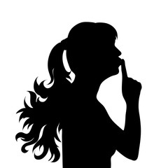 Vector silhouette of face of woman in profile as she whispers.