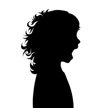 Vector silhouette of face of girl in profile as she screams.